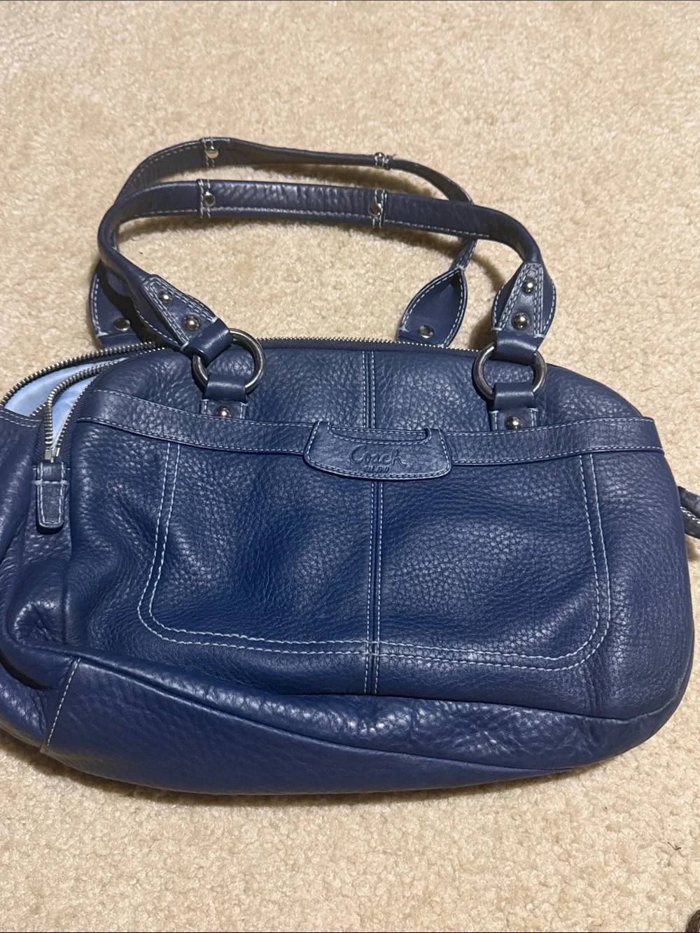 Coach Blue Pebbled Leather Shoulder Bag